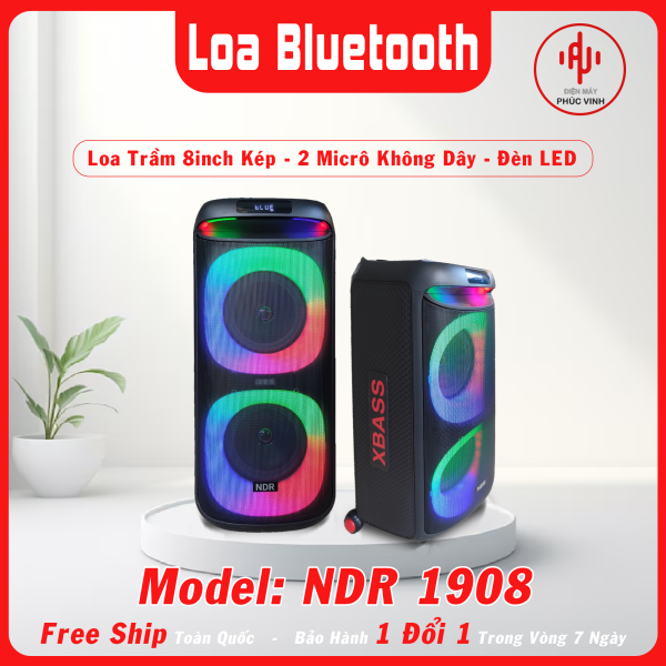 Loa Bluetooth siêu trầm NDR 1908 công suất lớn, tích hợp dải đèn LED nổi bật